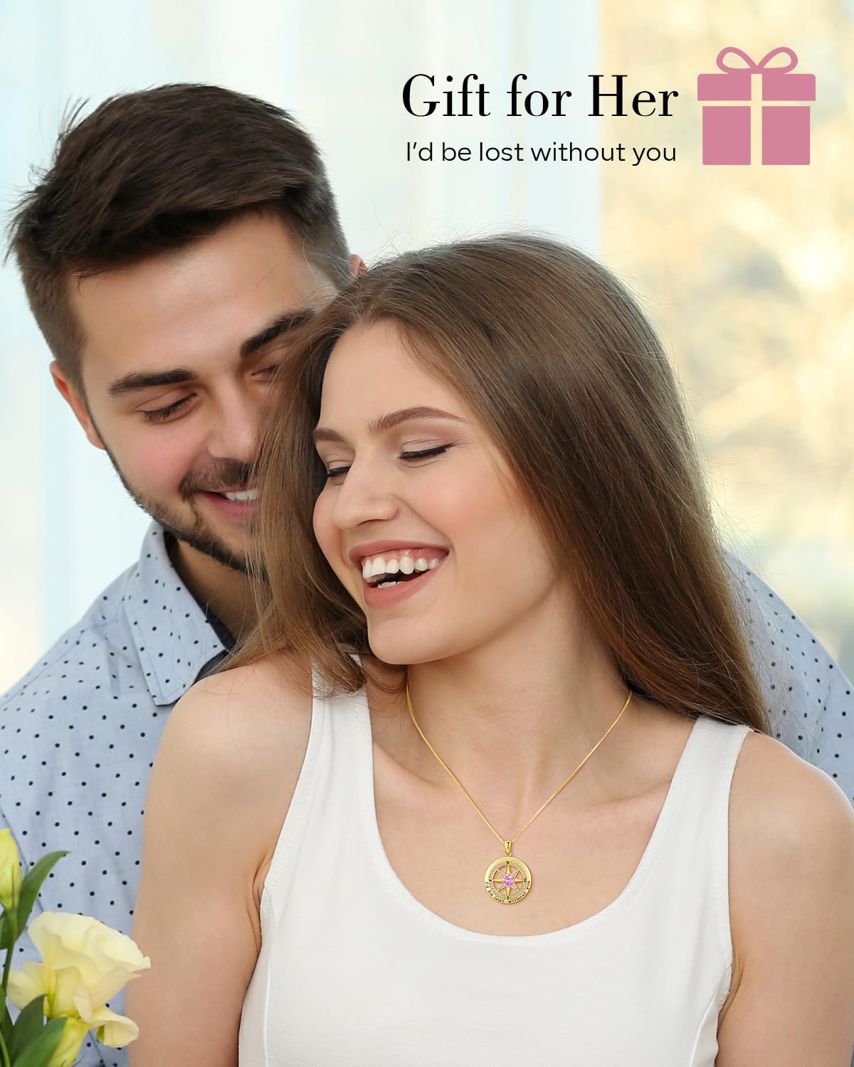 S925 Necklace Gift for Wife |Compass Jewelry |Women Anniversary |Sterling Silver |Girlfriend Birthday Necklaces for Her Valentines |I'd be Lost without You |Jewel 18K Gold Oct 10