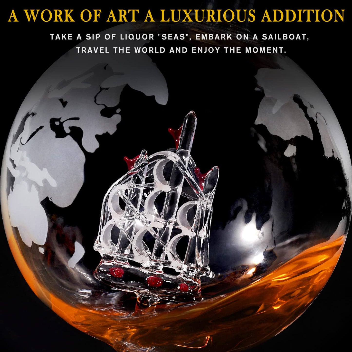 PONPUR Gifts for Men Dad Valentines Day, Whiskey Decanter Globe Set with 2 Ball Stones & 2 Glasses, Anniversary Birthday Gifts for Him Husband Boyfriend Brother, Cool Stuff Gift for Bourbon Scotch