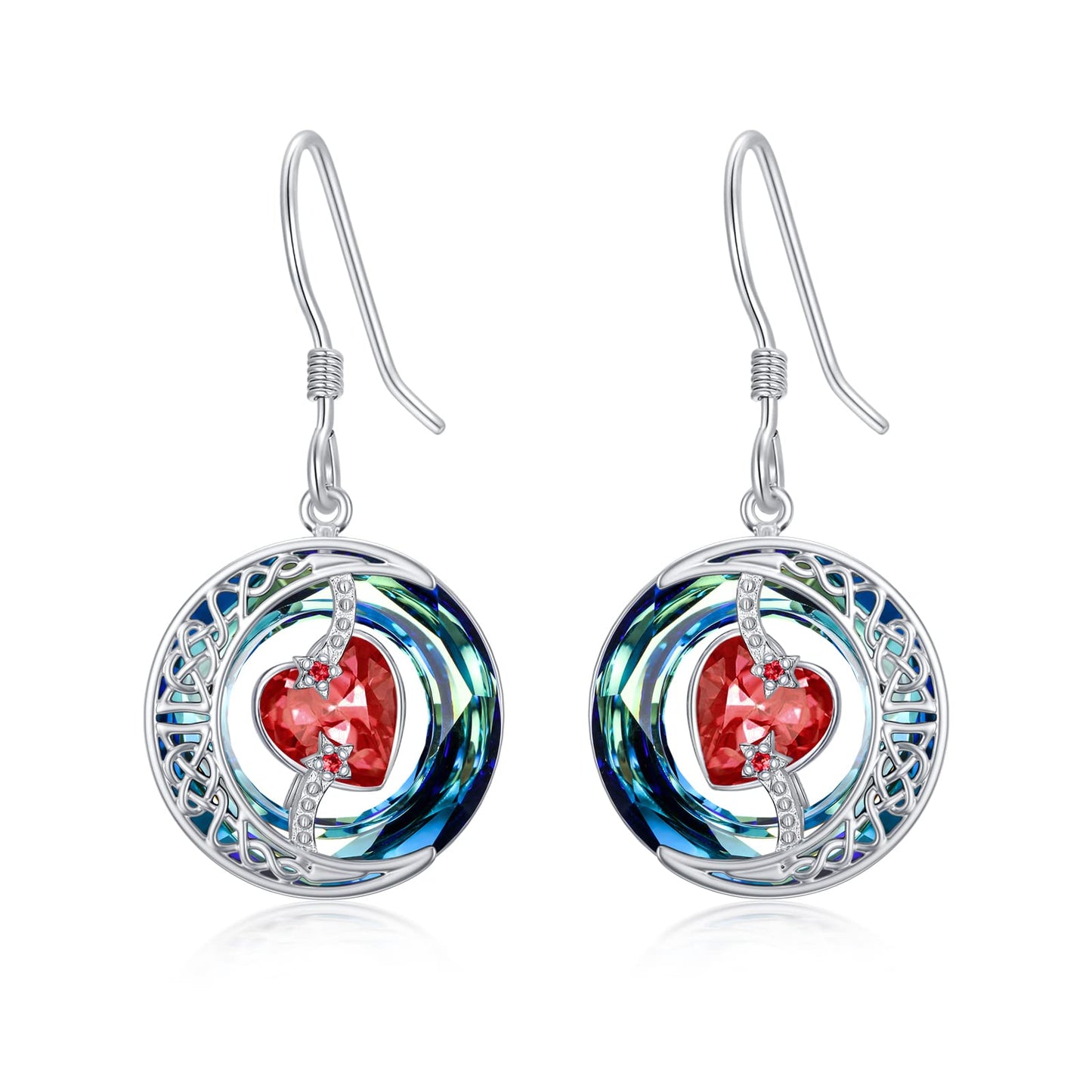 TOUPOP Garnet Earrings January Birthstone Earrings Sterling Silver Moon and Star Drop Dangle Earring Jewelry Blue Crystal Birthday Mothers Day Gifts for Women Mom Her