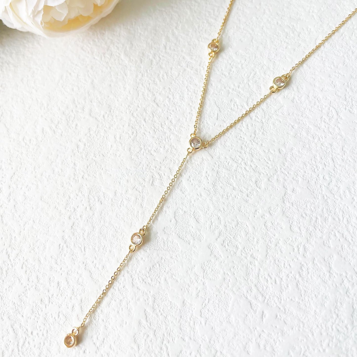 HERIER Gold Necklace for Women Dainty Lariat Y Necklace 14k Gold Plated Long Cubic Zirconia Pendant Necklaces Trendy Simple Gold Jewelry Gifts