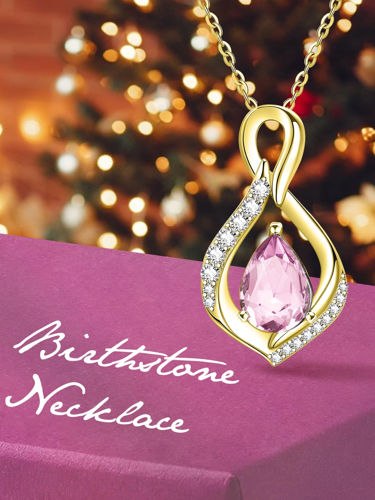 JIYVY32 Pink Tourmaline Infinity Necklace for Women October Birthstone Necklaces 14k Gold Plating Anniversary Birthday Gifts for Wife Her Mom Girlfriend Birthstone Jewelry Gifts for Women