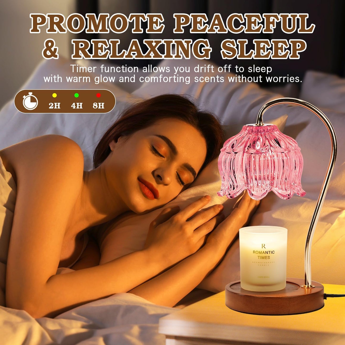 Funistree Pink Candle Warmer Lamp with Timer, Dimmable Candle Lamp Warmer, Birthday Gift Idea for Women Mom Who Have Everything, Mothers Day Birthday Gifts, Lotus Wax Melt Warmer for Jar Candles
