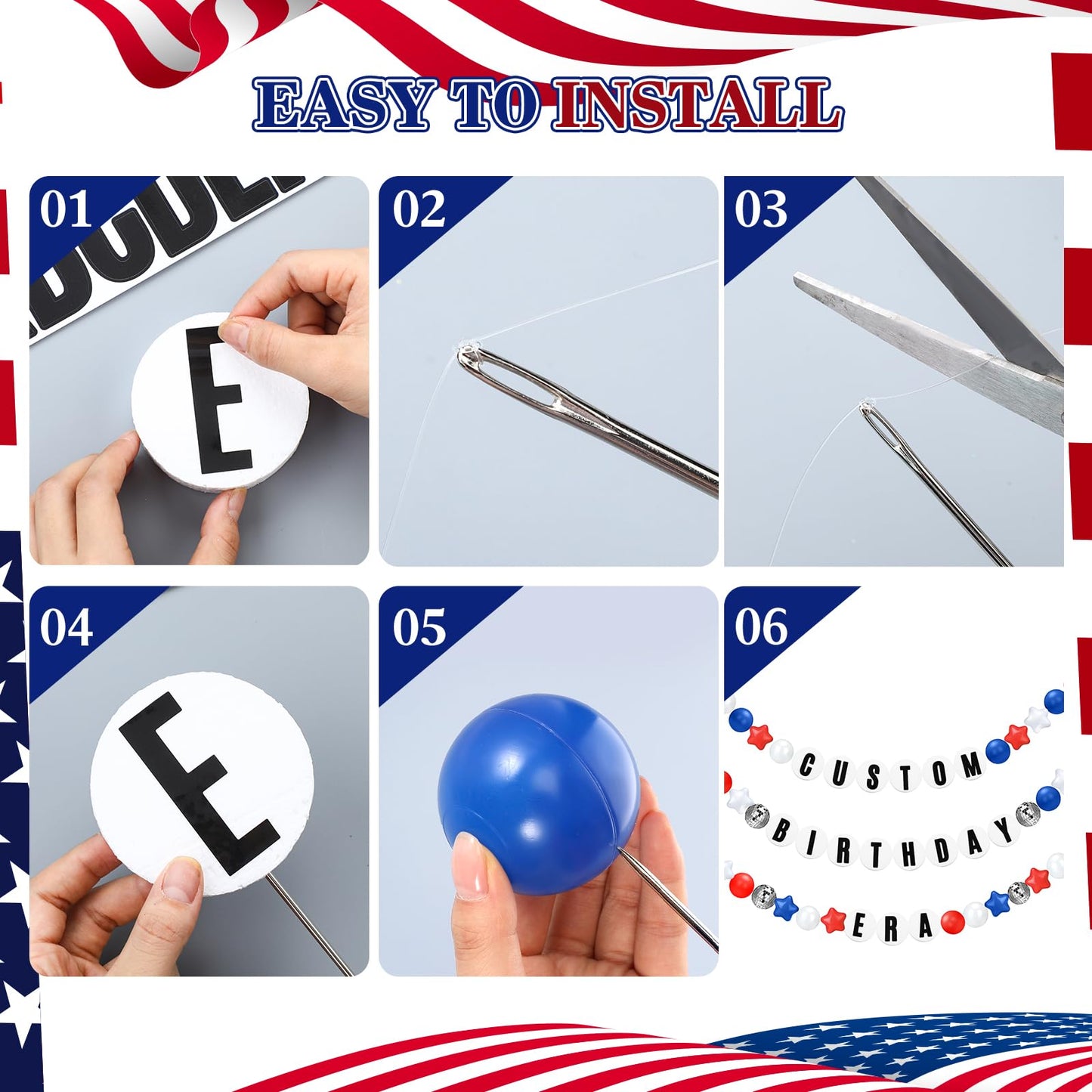 Simgoing Giant Friendship Bracelet Garland Kit DIY Banner with Letter Ball Jumbo in My Birthday Era Decorations for Classroom Graduation Party Supplies Photo Booth Backdrop(White, Red, Blue)