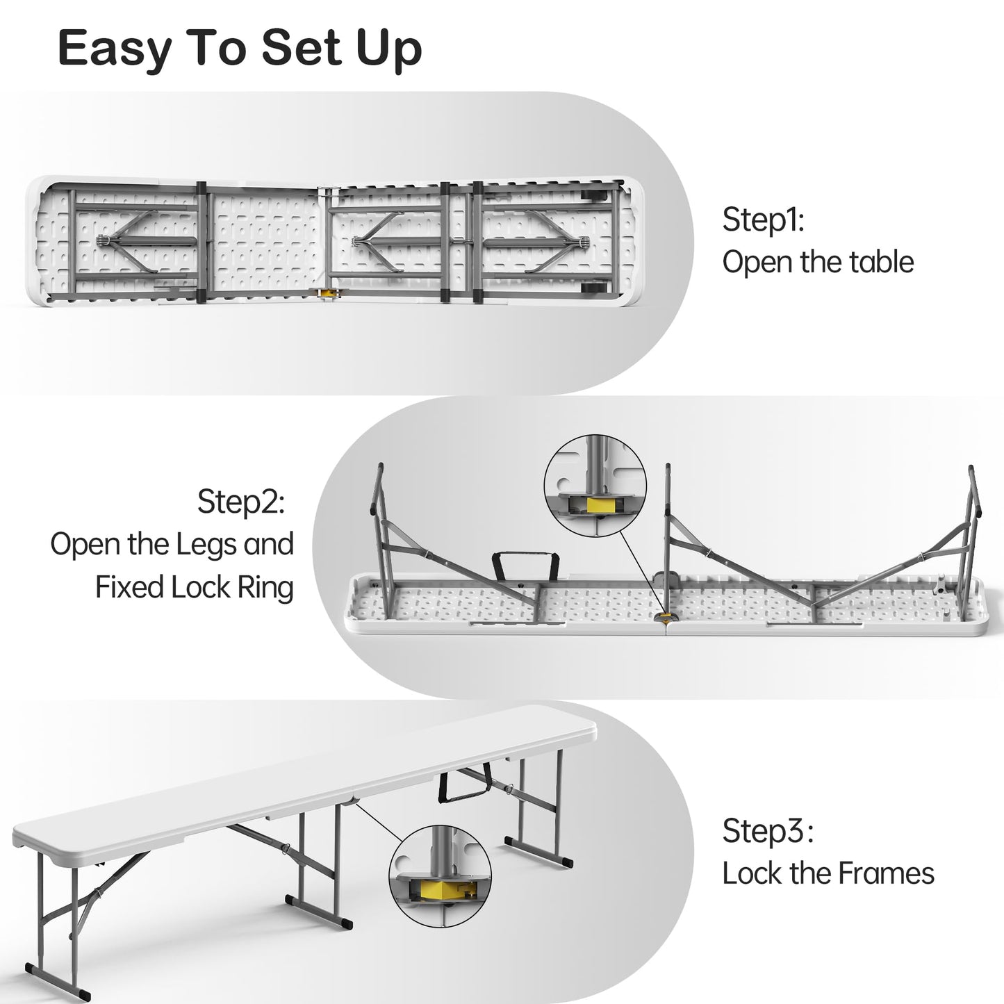 VSOAEIL 6 Foot Folding Bench, Portable Plastic Folding Bench Seat, Foldable Seat for Indoor Outdoor Picnic Camping Dining, Soccer Garden Multipurpose Entertaining Activities, White