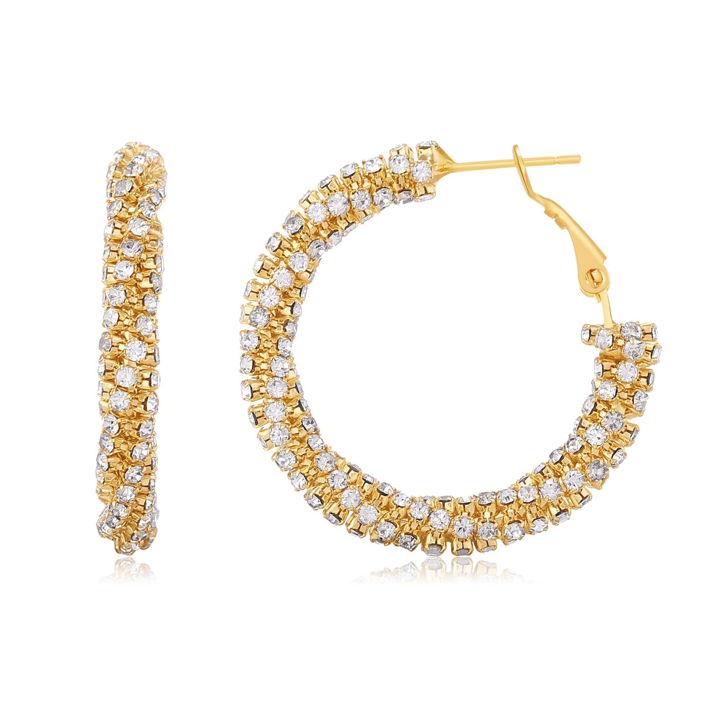 SayovatBek 14K Gold Plated 25–35mm Lightweight Hoop Earrings for Women, Cubic Zirconia, 925 Sterling Silver Post, Hypoallergenic Jewelry