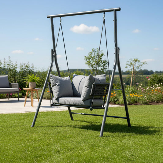 DAYAOUTDOOR Single Porch Swings Chair with Cushions, Hanging Rope Swing, Hanging Chair for Bedroom, Hammock Chairs Swing Indoor & Outdoor, Macrame Hanging Swinging, Patio, Balcony, Dark Grey