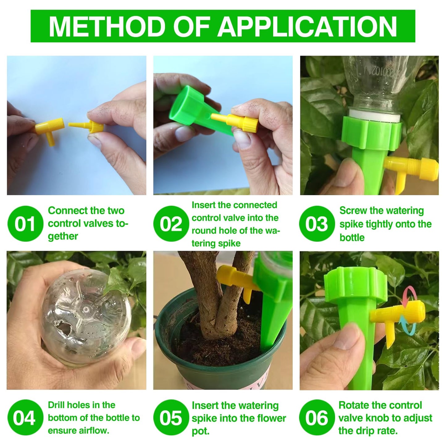 20 Pack Self Watering Spikes for Plant,Indoor & Outdoor Automatic Plants Waterer,Plug-in Device with Adjustable Valve Switch, Self Watering Planter Insert (10 Blue+10 Green)