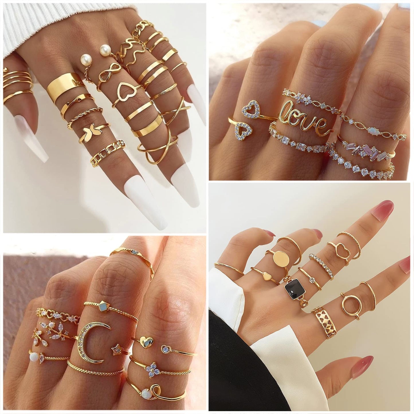 IFKM Gold Knuckle Rings Set For Women Vintage Stackable Joint Finger Midi Rings Dainty Cubic Zirconia Crystal Simple Twist Hollow Cute Rings Pack Jewelry Gift (Moonlight Express, Gold)