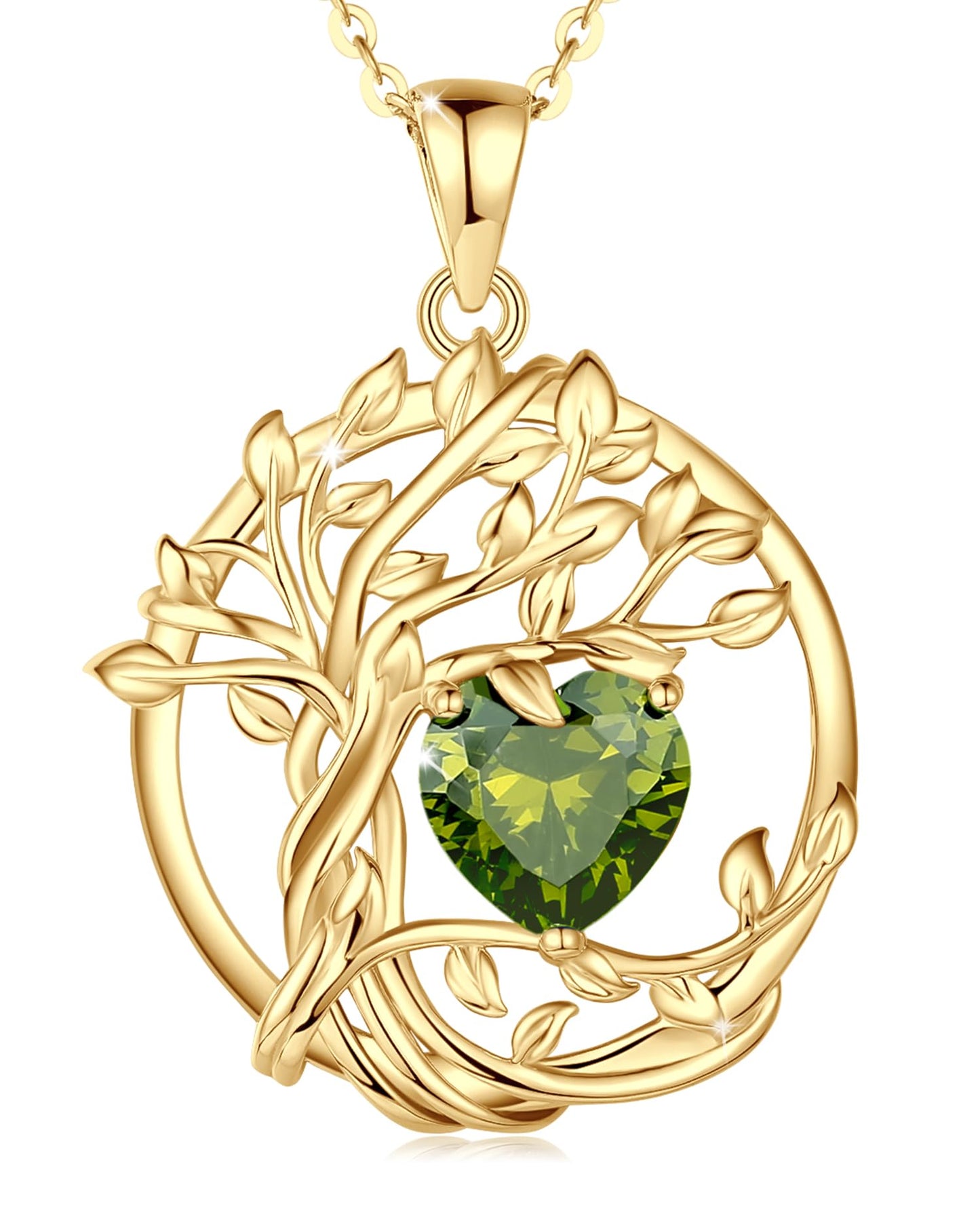 FANCIME Tree of life August Birthstone necklace for women Sterling Silver Yellow Gold Plated Tree Jewelry Peridot Pendant Green Gemstone Birthday Mothers Day Gifts for Wife Mom Her