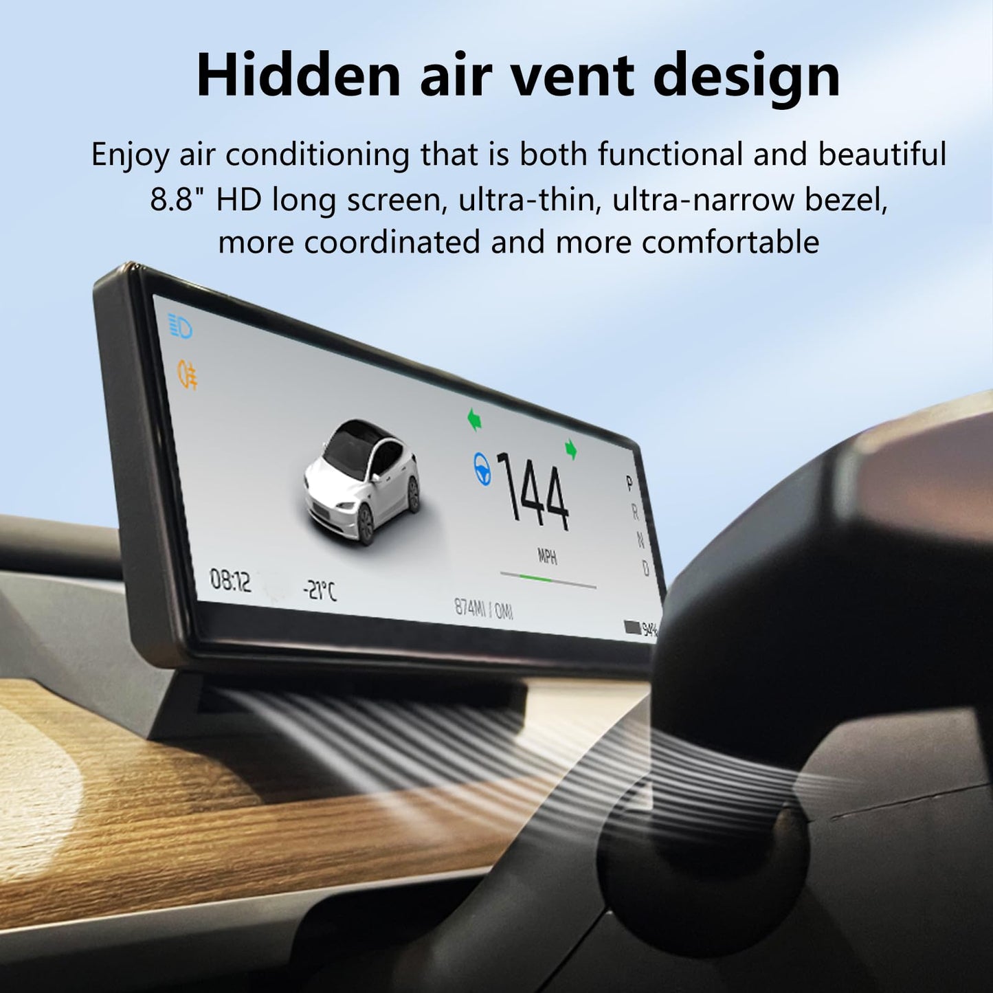 Tesstudio Head Up Display for Tesla Model 3 2017-2023 & Model Y 2019-2024,8.8" Touch Screen Instrument Cluster with CarPlay & Android Auto Real-Time Vehicle Info Display