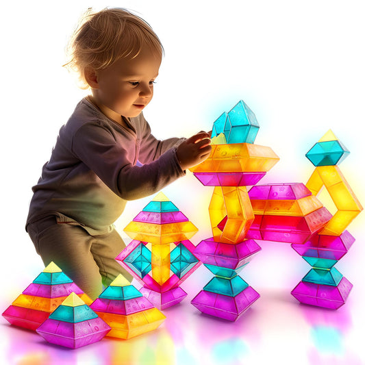 30-Piece Building Blocks Set for Kids - STEM Preschool Learning Activities Ages 3-6 Years Old, Light Table Compatible Educational Stacking Toys