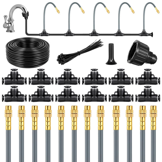 49.2 Ft 360° Adjustable 1/4" Drip Irrigation System Bendable Watering Misting System Drip Irrigation Kit Garden Watering Atomizing System with 12 Nozzles, Automatic Irrigation System for Garden