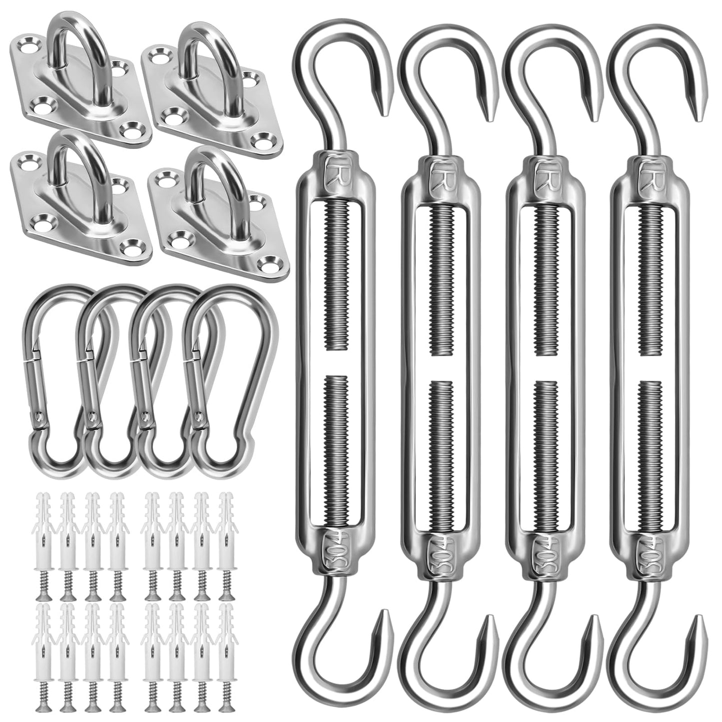 Sun Shade Sail Hardware Kit 6 Inch for Rectangle & Triangle Shade Sail Install, Stainless Steel Shade Sail Fixing Accessories for Outdoor Patio Canopy Garden, Heavy Duty Awning Attachment Set (44 Pcs)