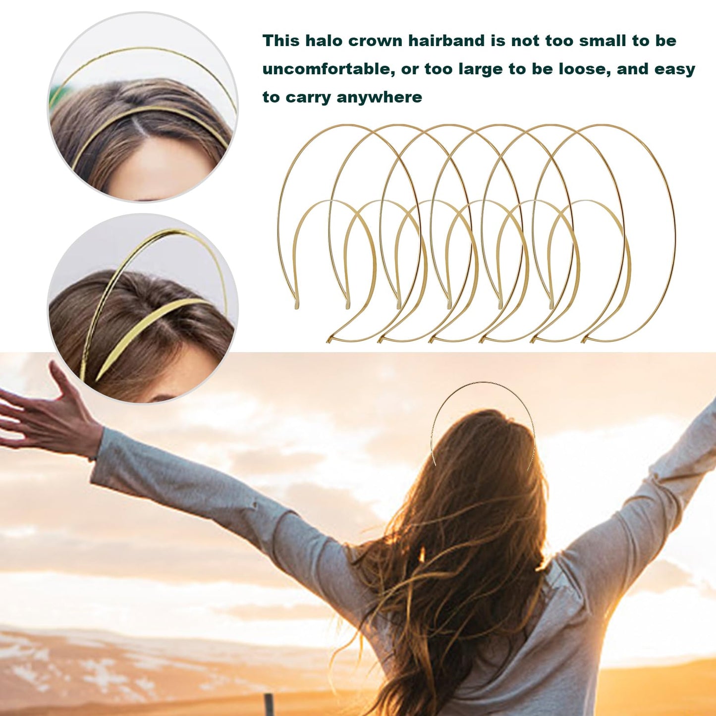 Zreneyfex 6 Packs 2 Layer Gold Metal Queen Goddess Angel Halo Crown Headband Hairbands DIY Craft Bands Wedding Bridal Headpieces Prom Halloween Party Cosplay Costume Hair Accessories