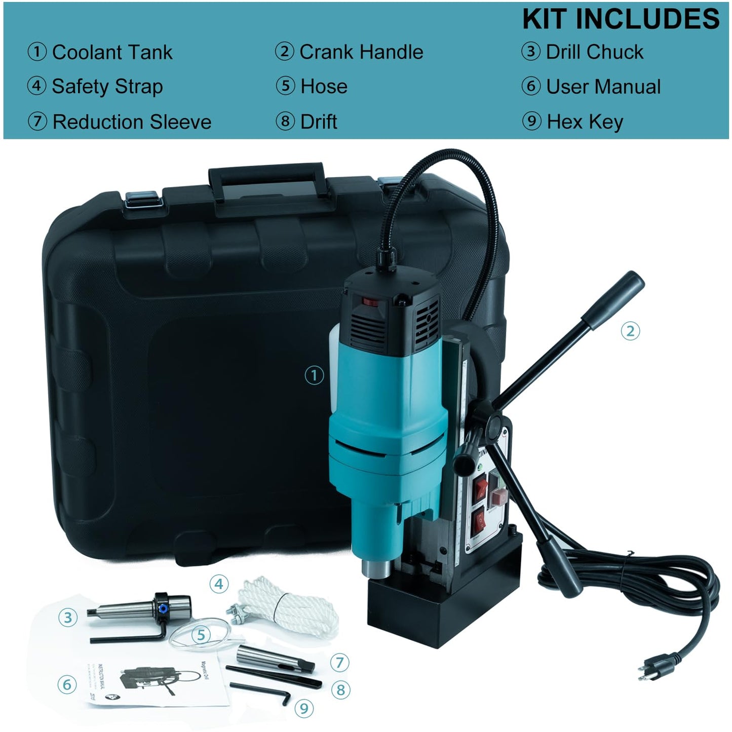 Zinnore Mag Drill Press, 1800W Magnetic Drill, 3370lbf/15000N Mag Force, Portable Electric Mag Drill Press for Metal Surface