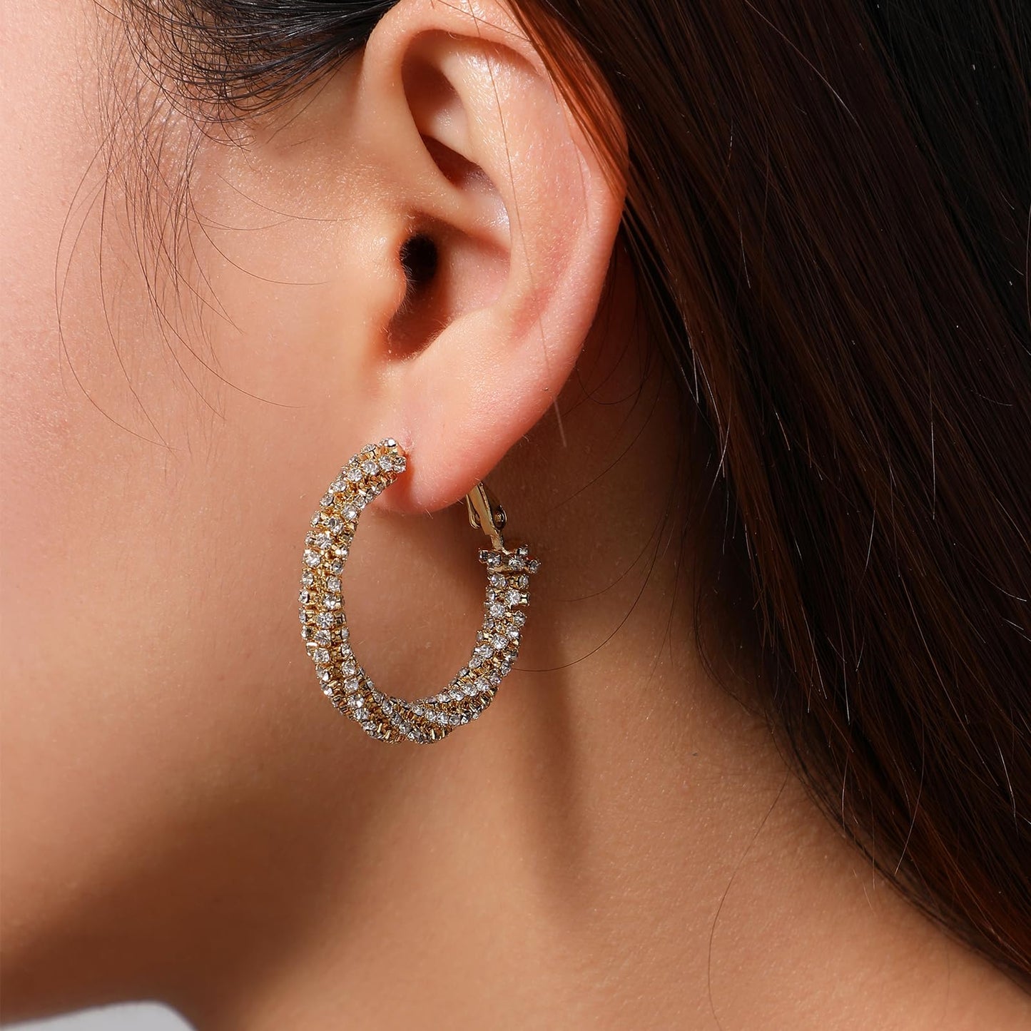 SayovatBek 14K Gold Plated 25–35mm Lightweight Hoop Earrings for Women, Cubic Zirconia, 925 Sterling Silver Post, Hypoallergenic Jewelry
