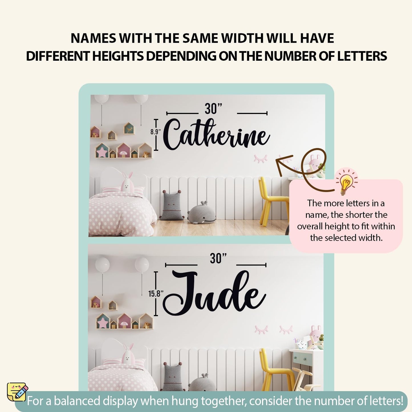 Personalized Nursery Name Sign - Custom Wooden Name Signs for Kids Room, Personalized Name Sign for Nursery - Perfect Kids Room Decor & Wall Name Decoration