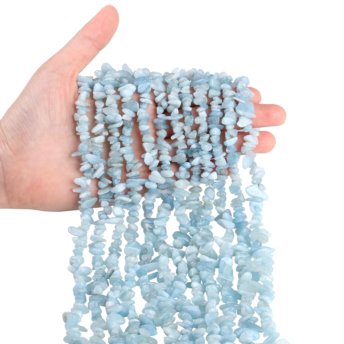 ZHIYUXI 400pcs Aquamarine Beads 5-8mm Healing Crystals Gemstones for Bracelet Making 2 Strands Irregular Stone Loose Rocks Bead for Jewelry Making Hole Drilled DIY Necklace Craft Gifts