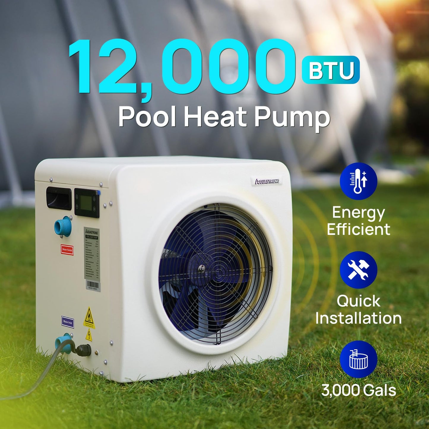 AQUASTRONG Swimming Pool Heat Pump,Electric Pool Heater for Above Ground and Inground Pool,Heating and Cooling Pool Heater Pools Up to, 3000 Gallons