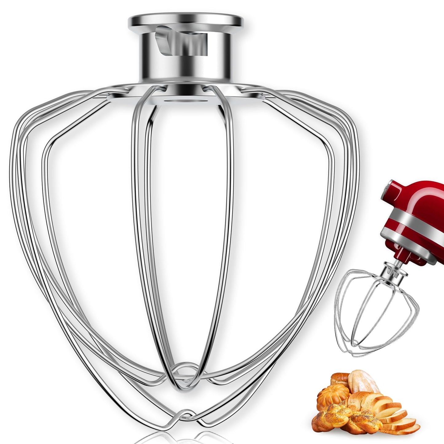 6-Wire Whip Attachment Fits KitchenAid Tilt-Head Stand Mixer Replace K45WW, Stainless Steel, Egg Heavy Cream Beater, Cakes Mayonnaise Whisk