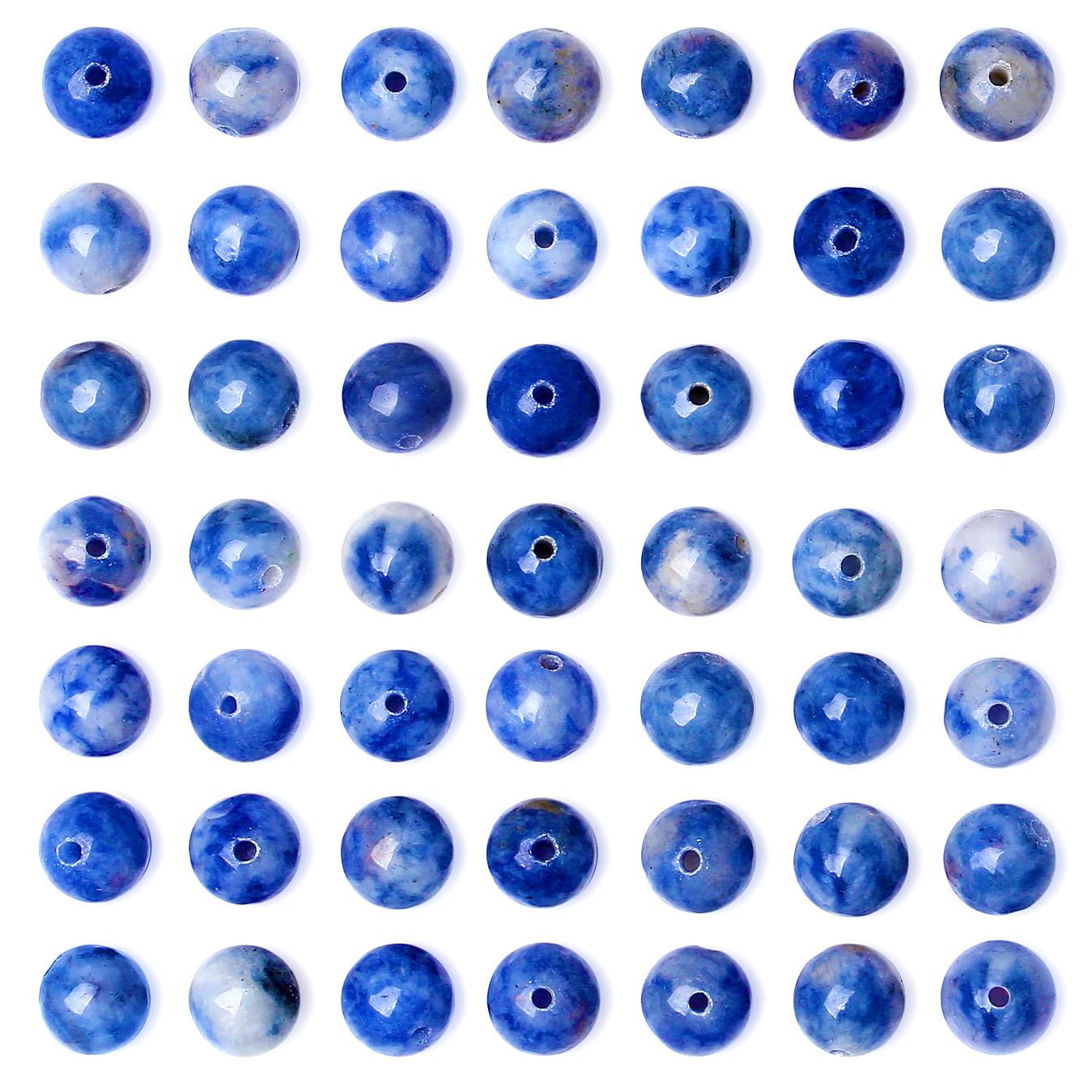 QINJIEJIE 100PCS Blue and White Sodalite Beads 8mm Natural Stone Beads Round Loose Gemstone Bead for Bracelet Beading Crystal Jewelry Making DIY Necklace Earrings 0.32"