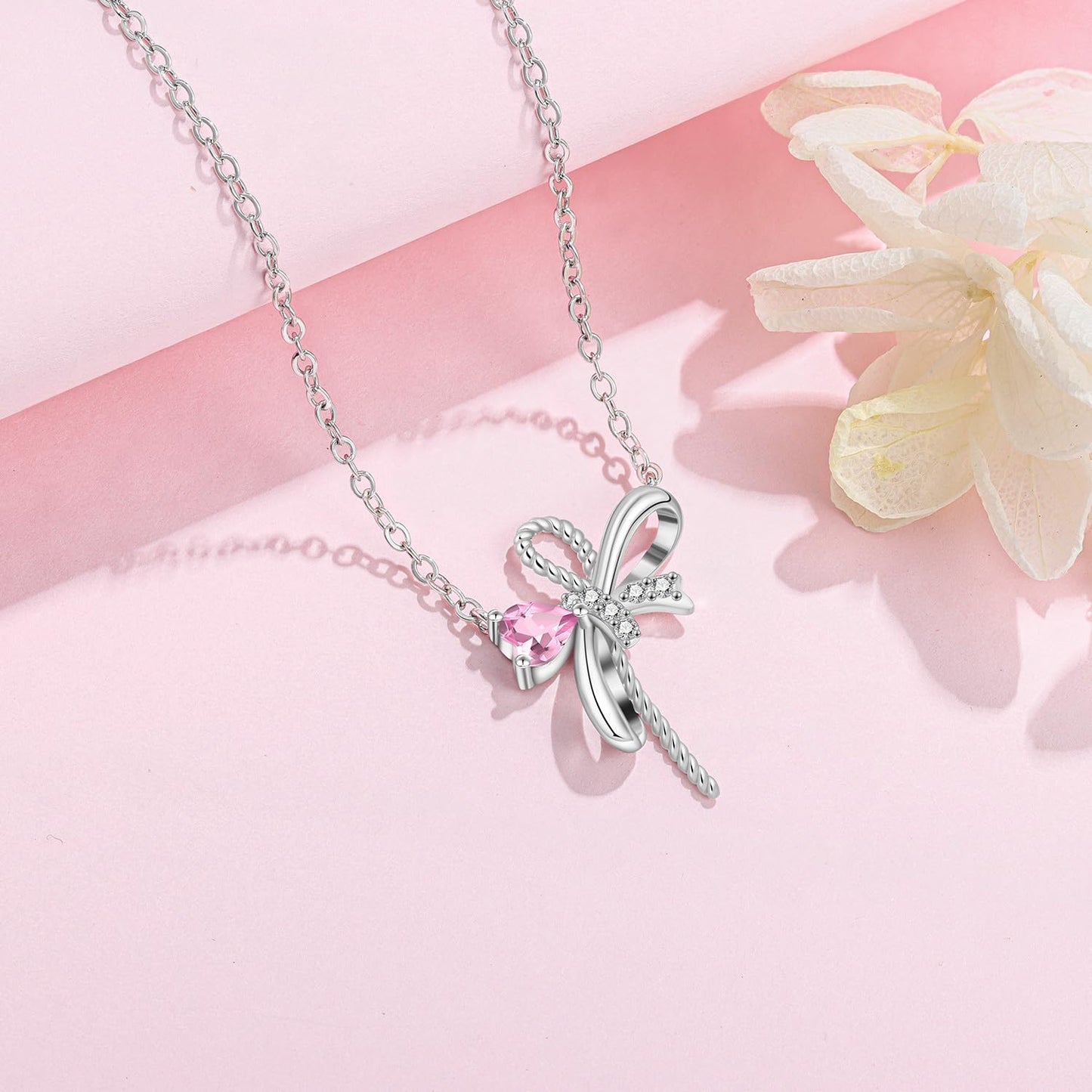 MISEFF 925 Sterling Silver Fashion Pendant Necklace for Women，Fashion Jewelry, 18K Gold Plated， Advanced Retro Series Link Chains ，Basic Multifunctional Accessories Suitable for Multiple Occasions and Daily Wear (Pink love bow)