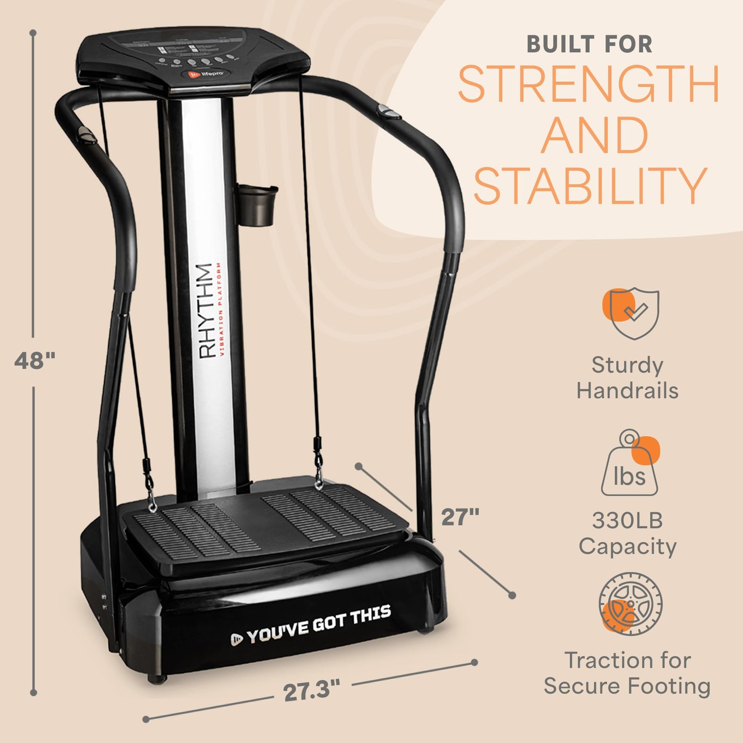 Lifepro Rhythm Vibration Plate Exercise Machine with Handles for Balance Support – Vibrating Plate for Lymphatic Drainage, Circulation & Recovery, Heart Rate Sensor, Phone Holder, 99 Speed Levels