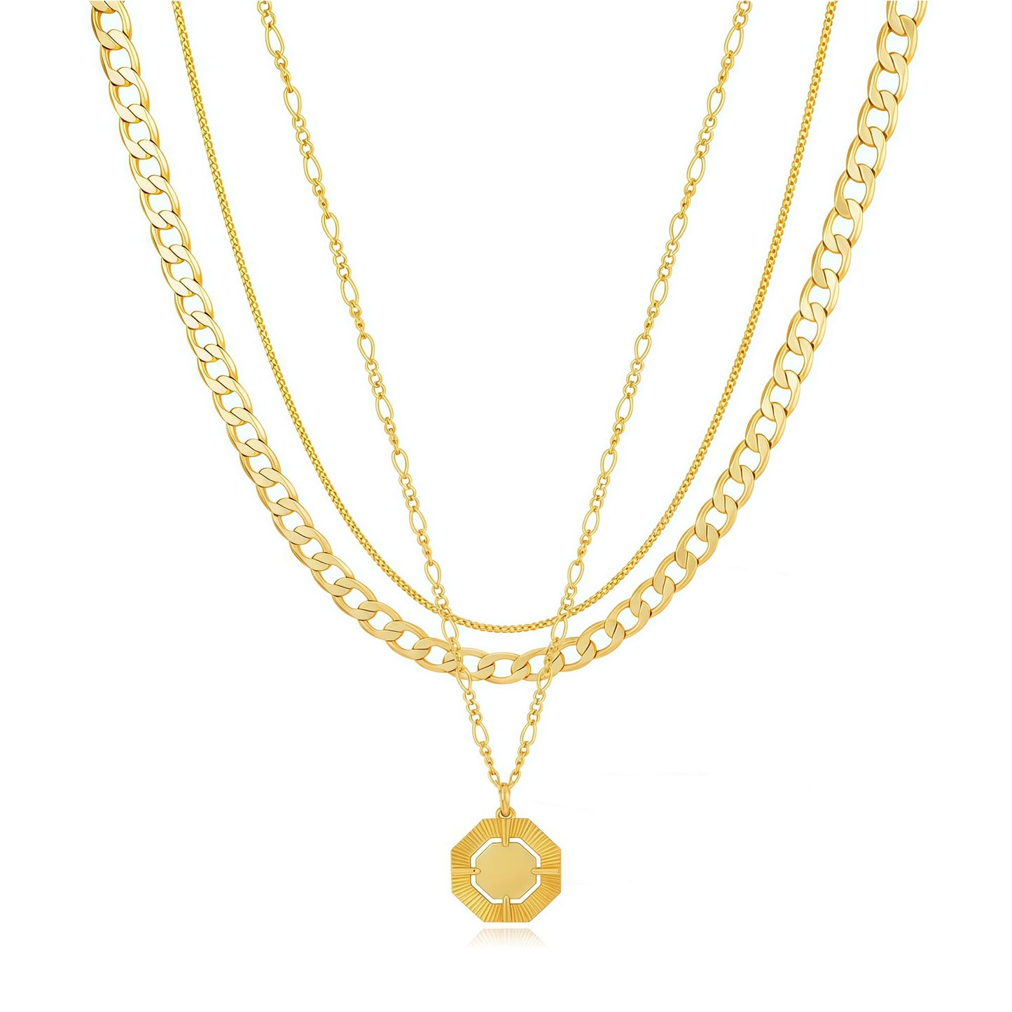 YOIHUR Layered Gold Necklaces for Women,14K Gold Plated Cuban Chain Trendy Layering Hexagonal Pendant Choker Necklace Set Jewelry for Women