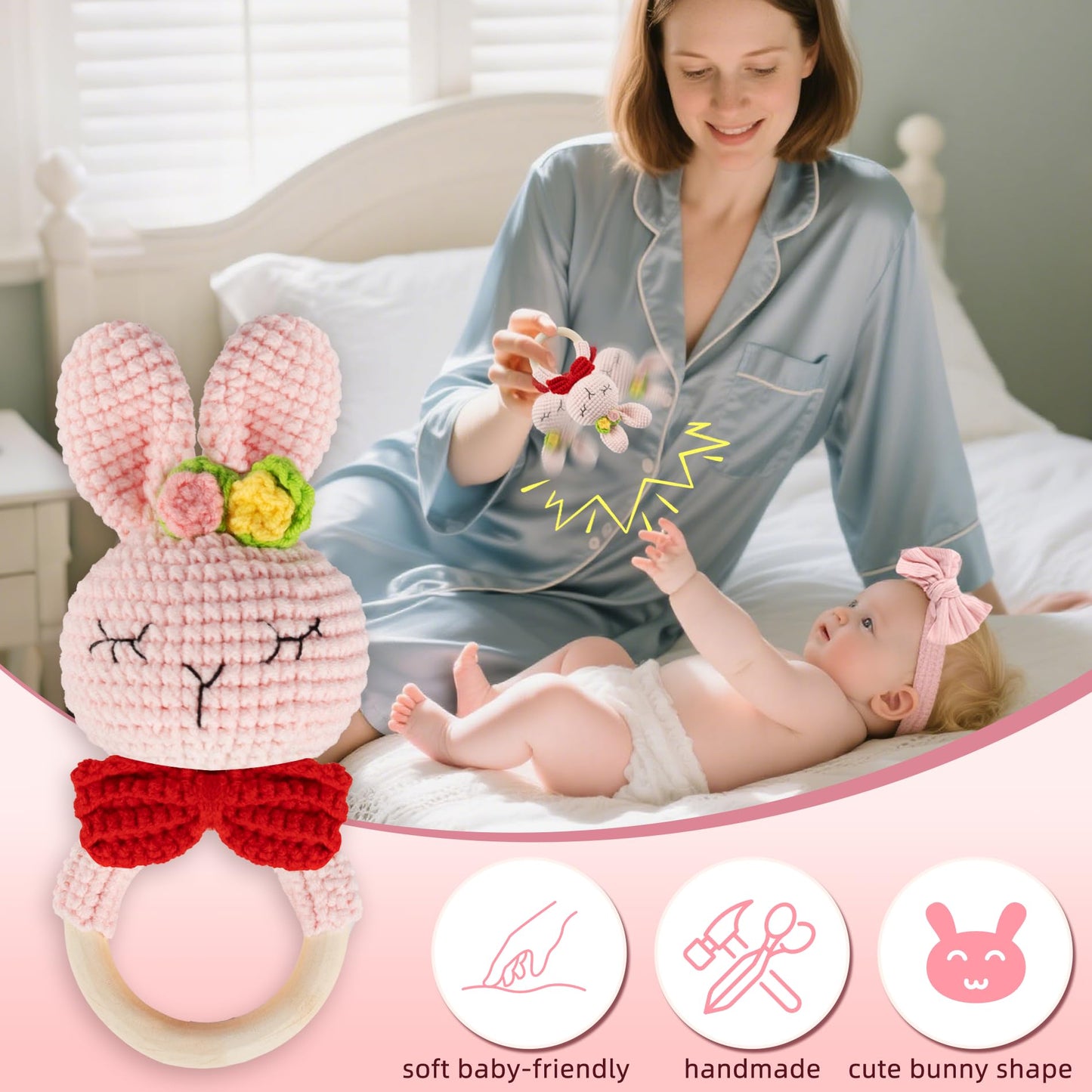 Totiro Newborn Baby Girl Gift, 9 Pcs Baby Gifts for Girls Newborn Essentials, New Baby Girl Gift Basket Baby Shower Gender Reveal Gifts, New Mom Gift Swaddle Blanket Bunny Rattle Gift Set