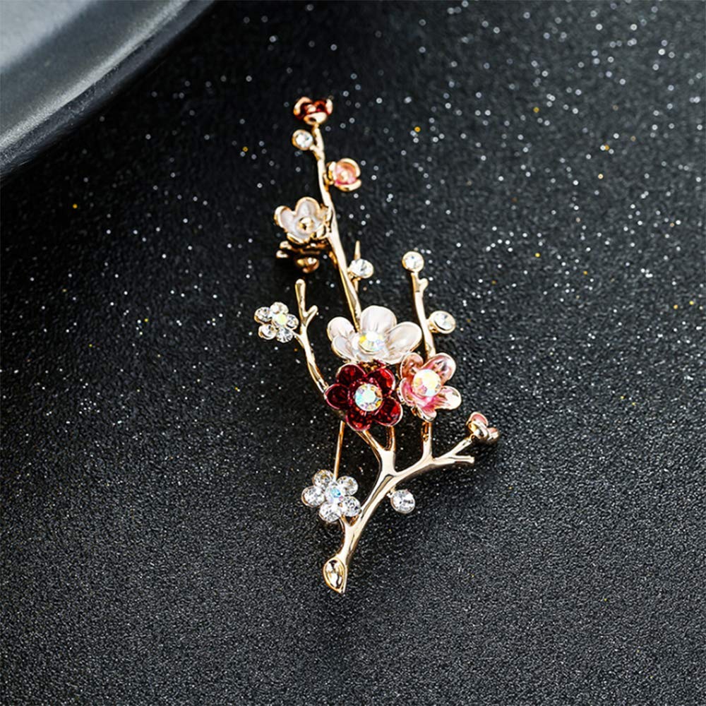 Flower Crystal Brooches Pins Fashion Beautiful Created Rhinestone Floral Brooch Good Idea for Party Dance Wedding Banquet for Elegant Women Girl (Pink enamel brooch)