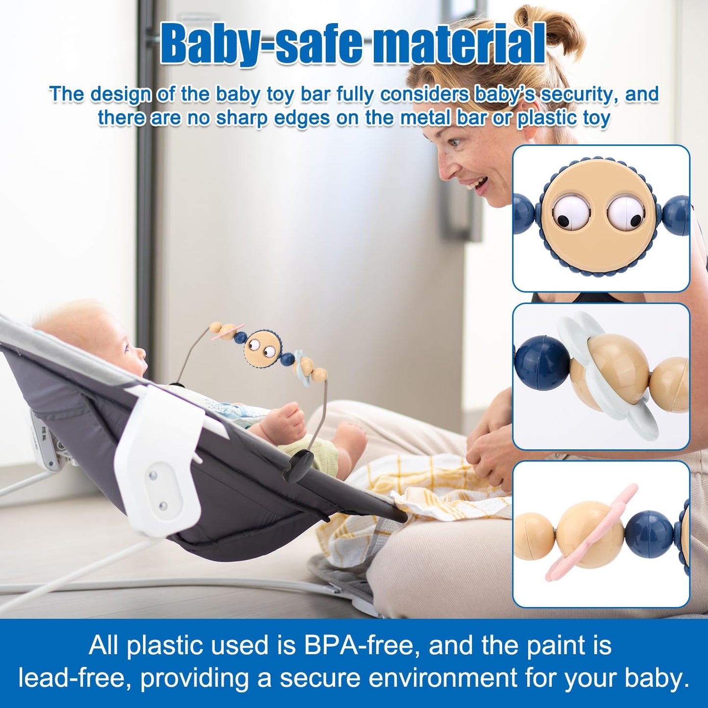 Adjustable Bouncer Toy Bar for BabyBjörn, Interactive Googly Eyes Toy for Bouncer Baby Car Seat Accessories, Easy to Install & Disassemble