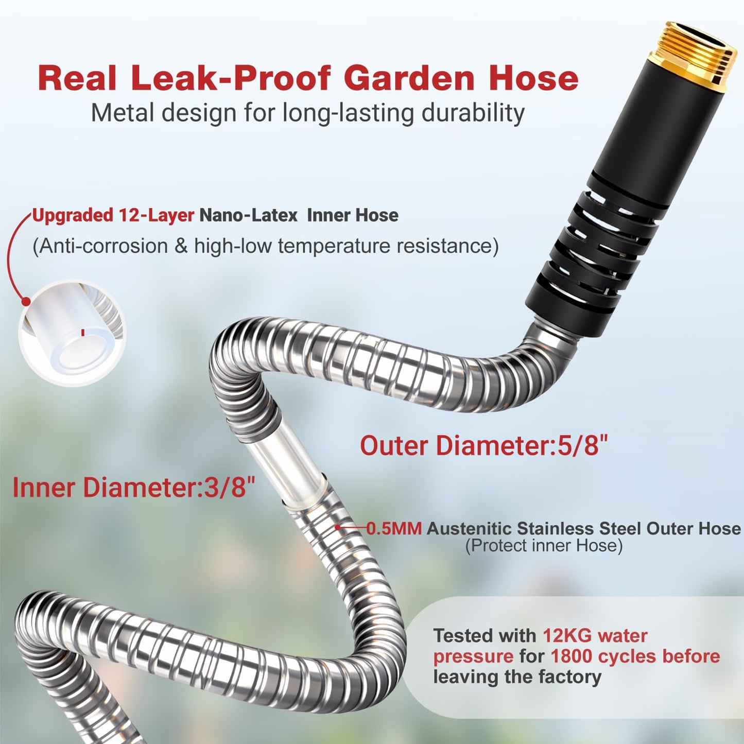 Lefree 75ft Metal Garden Hose - Heavy Duty 304 Stainless Steel Flexible Water Hose, No Kinks & Leak-Proof with Upgraded Handle, 10-Function Spray Nozzle for Yard, Garden, Pet Bath, Outdoor Cleaning
