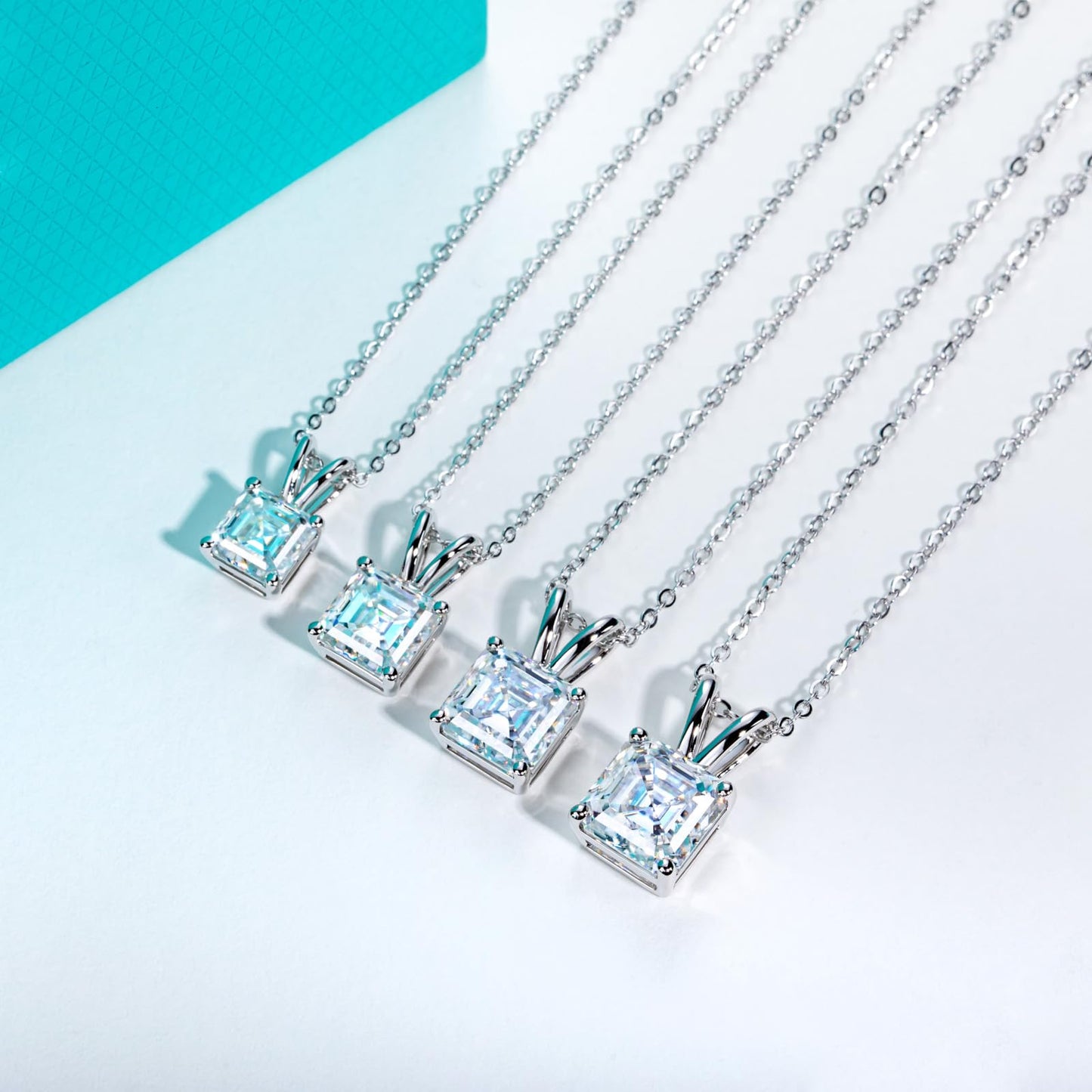 AnuClub Asscher Cut Moissanite Pendant Necklace 2CT D Color VVS1 925 Sterling Silver Everyday Wear Necklace for Women Wife Her with Certificate, 40+2+3cm Adjustable Chain