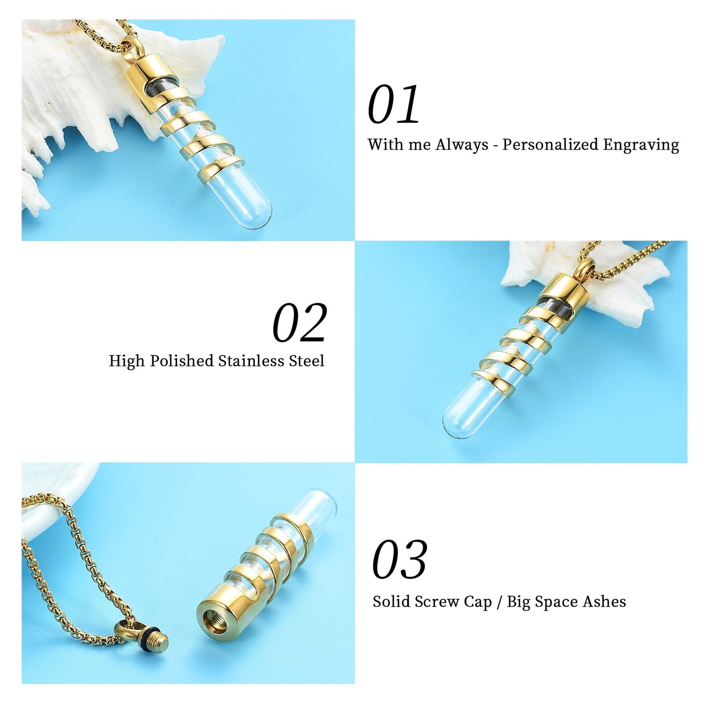 Cremation Jewelry for ashes Glass Tube Cylinder urn Pendant Stainless Steel Urn Necklace Memorial Jewelry Ashes Necklace Cremation Keepsake for Men Women