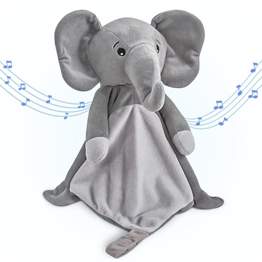 Love By Emi 4 in 1 Baby Lullaby Sleep Soother Toy - Stuffed Animal Sound Machine & Pacifier Holder | Heartbeat White Noise & Music | Plush Elephant Lovey Sleep Aid Security Blanket (0-3 Years)