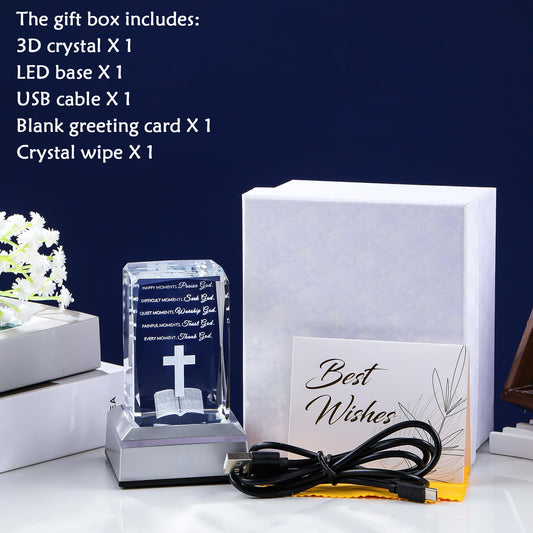 Movdyka 3D Crystal Christian Gifts for Women Men Faith, Inspirational Bible Verse Religious Gift Keepsake with Colorful LED Night Light, Get Well Spiritual Gifts Ideas for Birthday