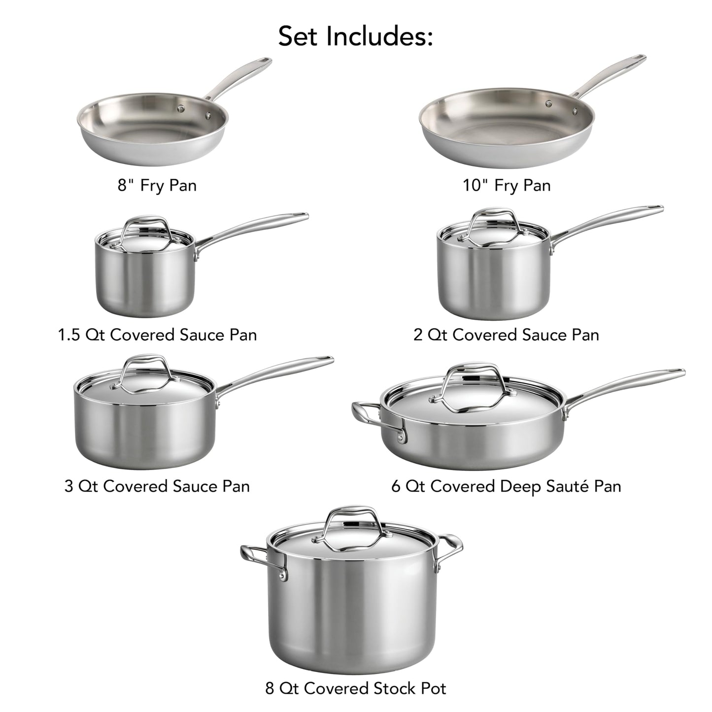 Tramontina Signature Tri-Ply Clad Stainless Steel 12-Piece Cookware Set with Lids, Pots and Pans Kitchen Set, Induction-Ready, Dishwasher-Safe, NSF-Certified, Made in Brazil
