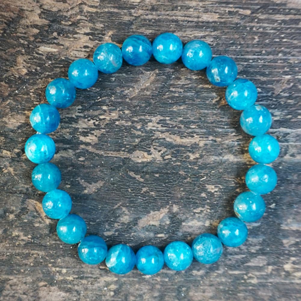 TaHLga Blue Apatite Bracelet for Women Men | 8mm Round Beads | Fits for 6.5-7 inch Wrist Size | 3A Grade Root Chakra Crystal | Nice Gift for Friends and Familys