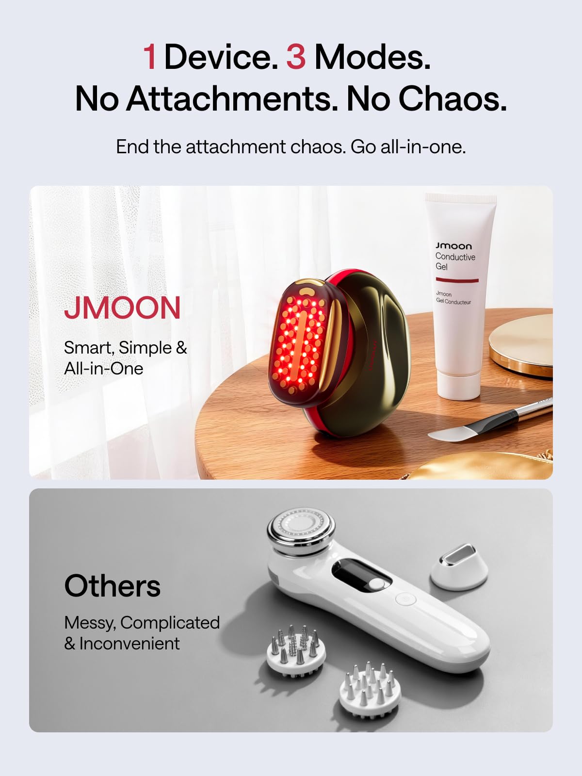 JMOON Microcurrent Facial Device, M30U Red Light Therapy for Face, Safe Anti Aging Skin Care, 4 Modes, 5 Energy Levels for Full Face Lift and Ideal for Smile Lines, Eyes, and Forehead (Red)