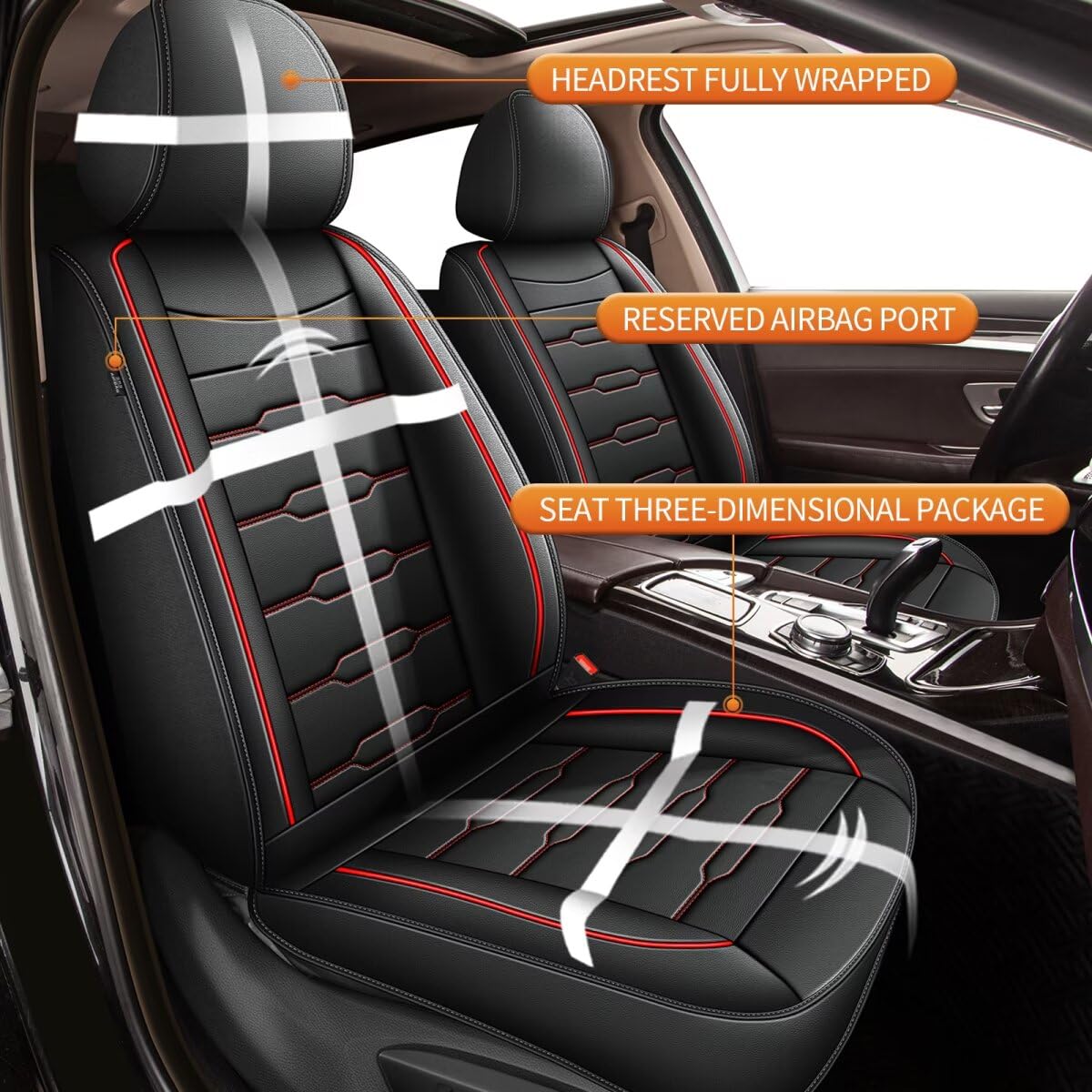 AOMSAZTO Leather Car Seat Cover Custom Fit for Volkswagen Jetta 2007-2026 Faux Leather Car Seat Protector Compatible Airbag Jetta Seat Covers Vehicle Cushion Covers Waterproof 2 Front Seat Black&Red