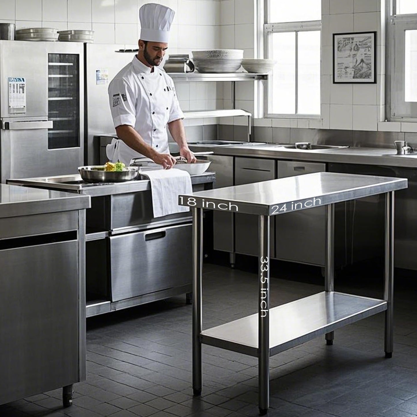 HXCFYP NSF Certified Stainless Steel Prep Table 24x18 with Undershelf for Restaurant, Home, & Hotel - Heavy Duty Commercial Grade Worktable for Food Preparation & Christmas Cooking