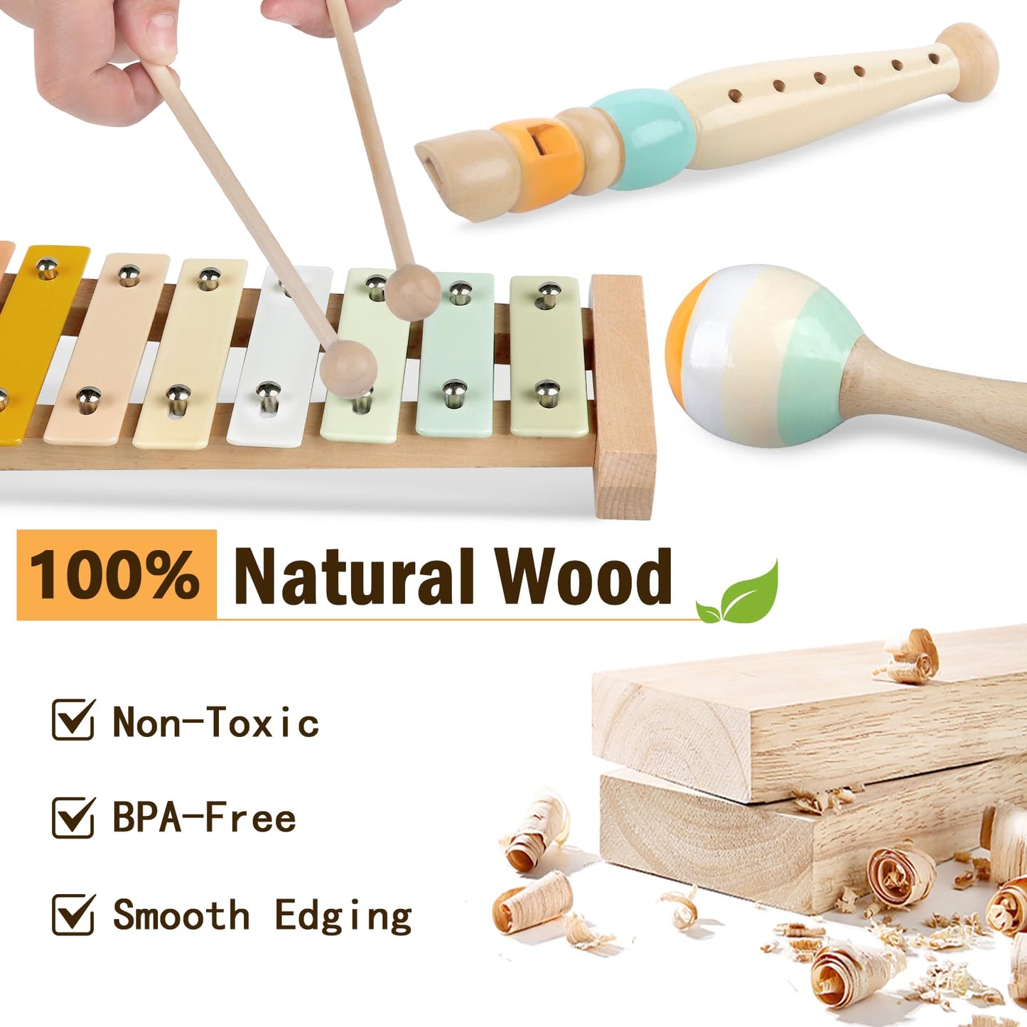 Meytccve Baby Toys Montessori Toys for Babies 1-3,Wooden Musical Instruments Toy Stacking Building Blocks,Infant Teething Toys Sensory Balls,Xylophone,Birthday Gift for Toddlers 1+ Year Old