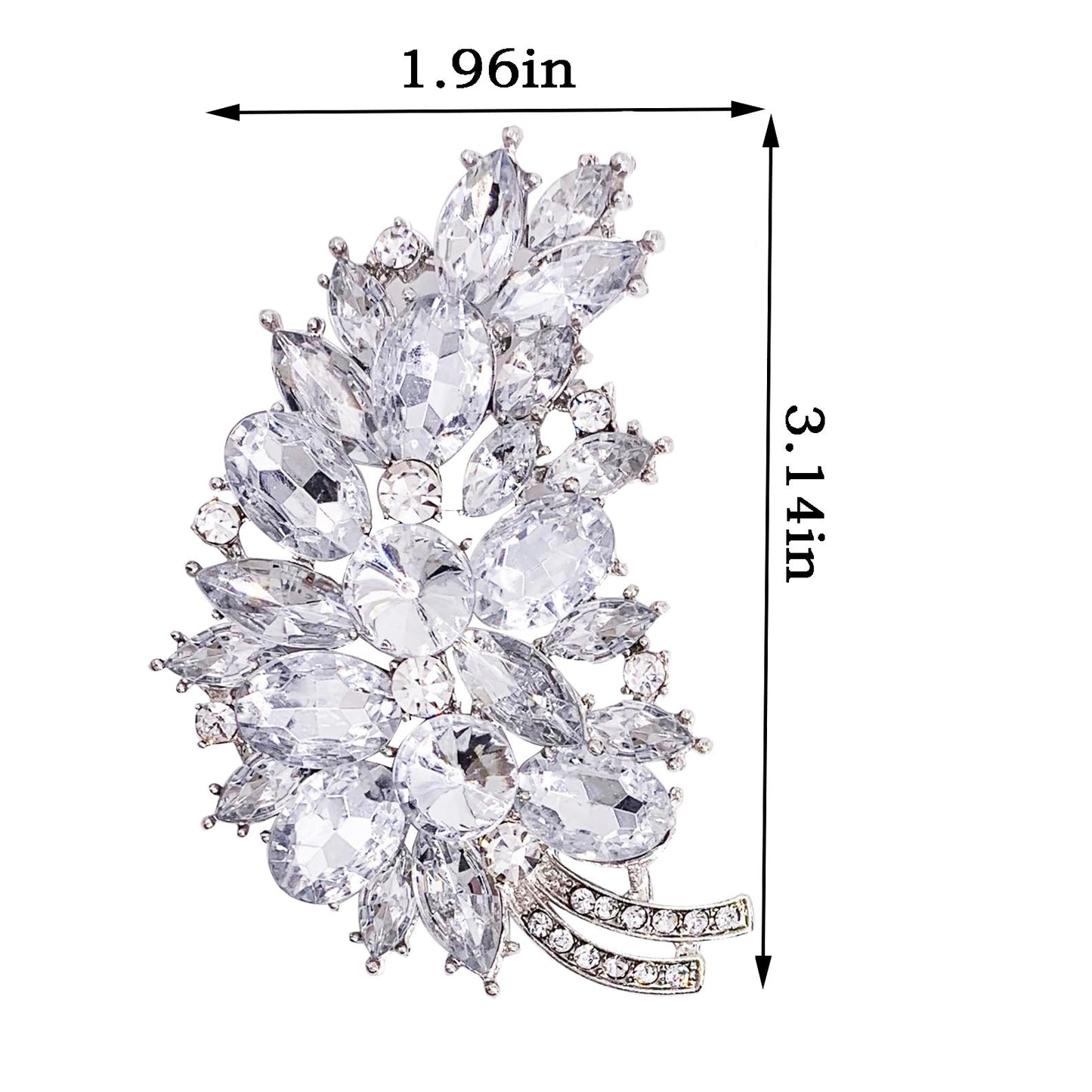 LAXPICOL Vintage Clear Austrian Crystal Flower Leaf Bouquet Clusters Large Big Brooch Pin For Women Wedding Jewelry