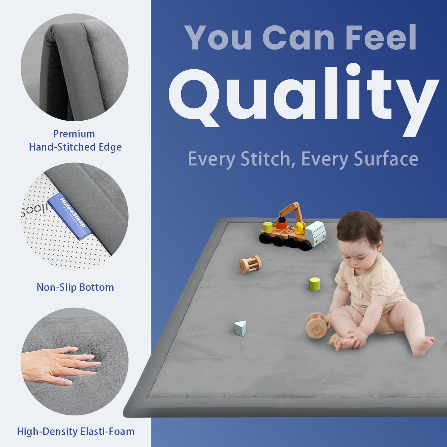 Extra Large 79"x158" Baby Activity Play Mat for Floor, 1.3" Thick Elasti Foam for Tummy Time & Crawling, Non-Slip Nursery Rug for Infants, Toddlers & Kids, Tatami Style Mat for Yoga, Living Room, Classroom & Playroom (Dark Gray)