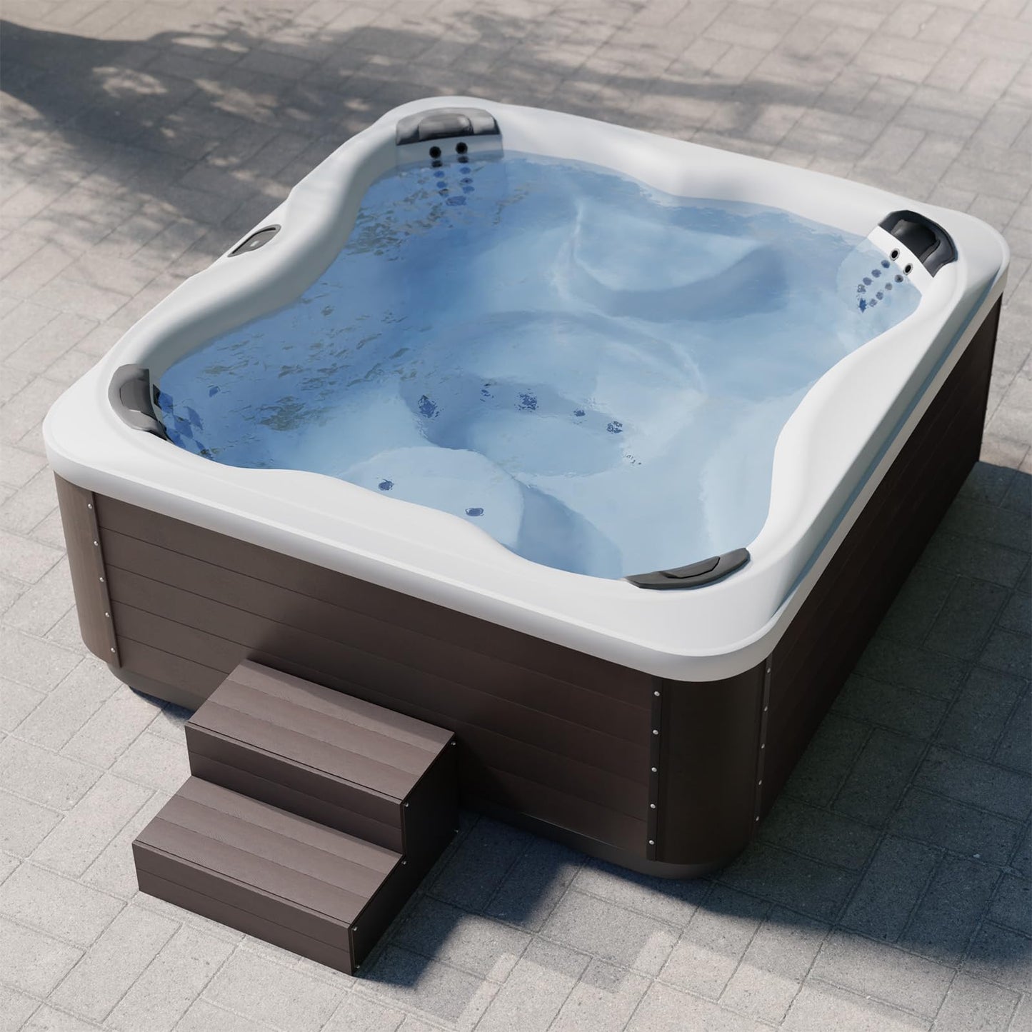 Hot Tub Steps, Universal Heavy Duty Spa & Hot Tub Step, Wood Looking Plastic Steps for Hot Tub, Use for Round or Straight Sided Spa, Non-Slip Steps for Outdoor/Indoor, 600lbs Load Capacity