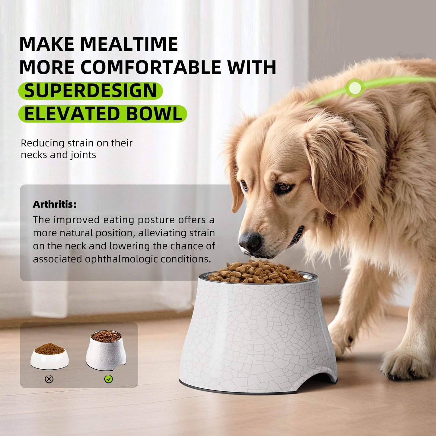 Elevated Dog Bowls with Stainless Steel Bowl, Prevention of Vertebrae Disease Dog Food Bowl, Non-Slip and High Capacity Pet Bowls Crackle Design M/2 Cup