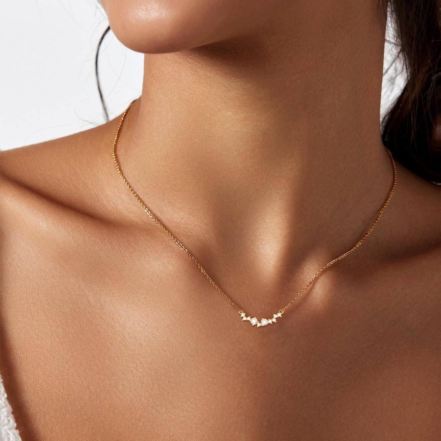 Zeffy CZ Diamond Necklace for Women Dainty Small Cute Square Cubic Zirconia Splints Solitaire Pendant Necklace for women Jewelry for Women Gifts