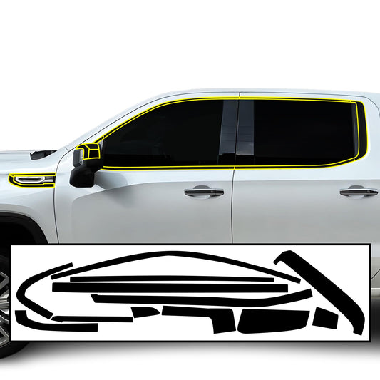 BOGAR TECH DESIGNS for GMC Sierra 1500 2022-2026 Side Window Chrome Delete – Precut Vinyl Trim Overlay, Gloss Black Blackout Appearance
