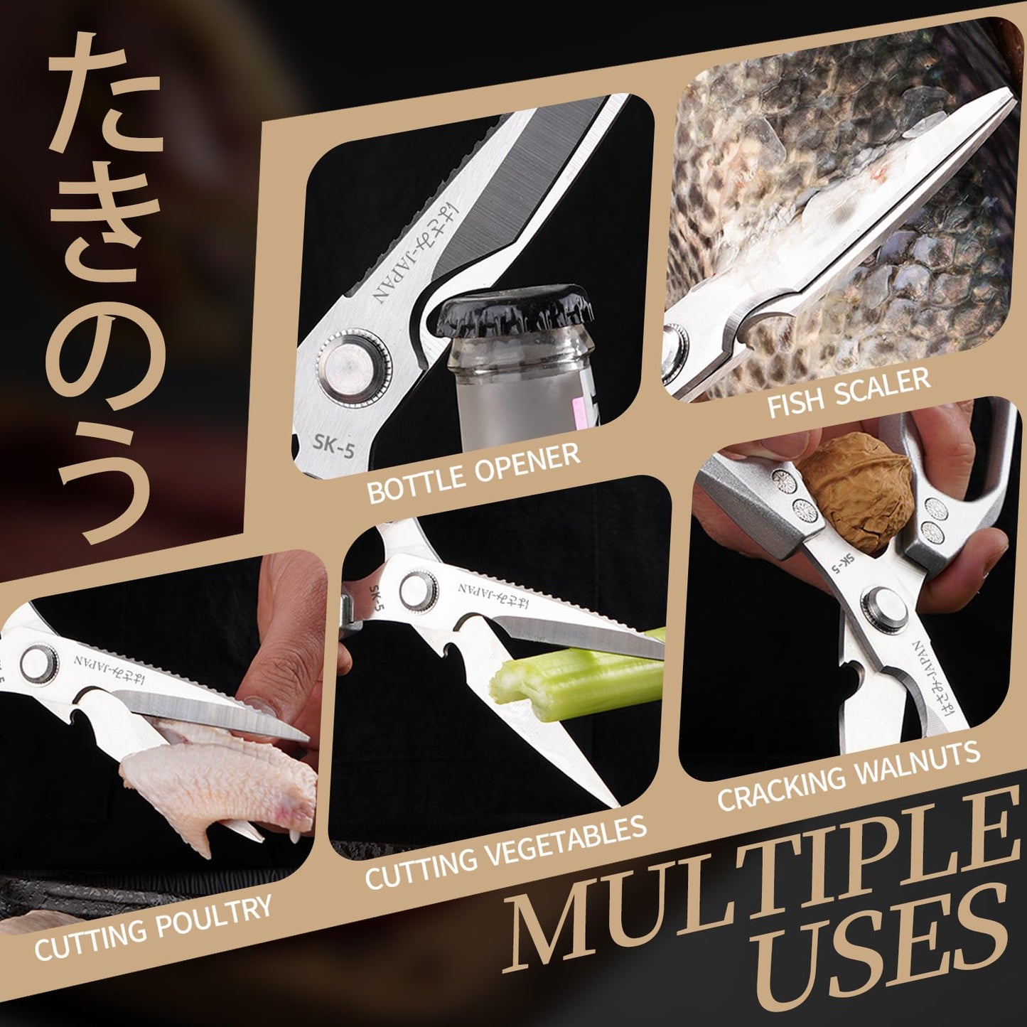 Kitchen Scissors Set, All Purpose Kitchen Shears for Food, Japanese Heavy Duty Poultry Shear Dishwasher Safe Food Scissor, Meat Cutting Scissors Chicken Shears, Gifts for Men Women