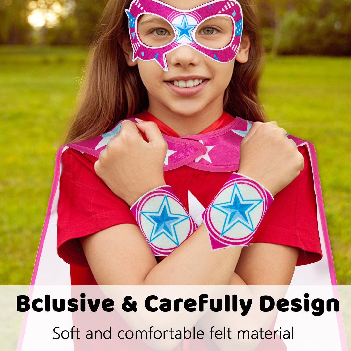 iROLEWIN Star Superhero-Capes Mask for Kids Super-Hero-Costumes-Toys as Boys Girls Big-Sister-Brother Gift Birthday Bracelets